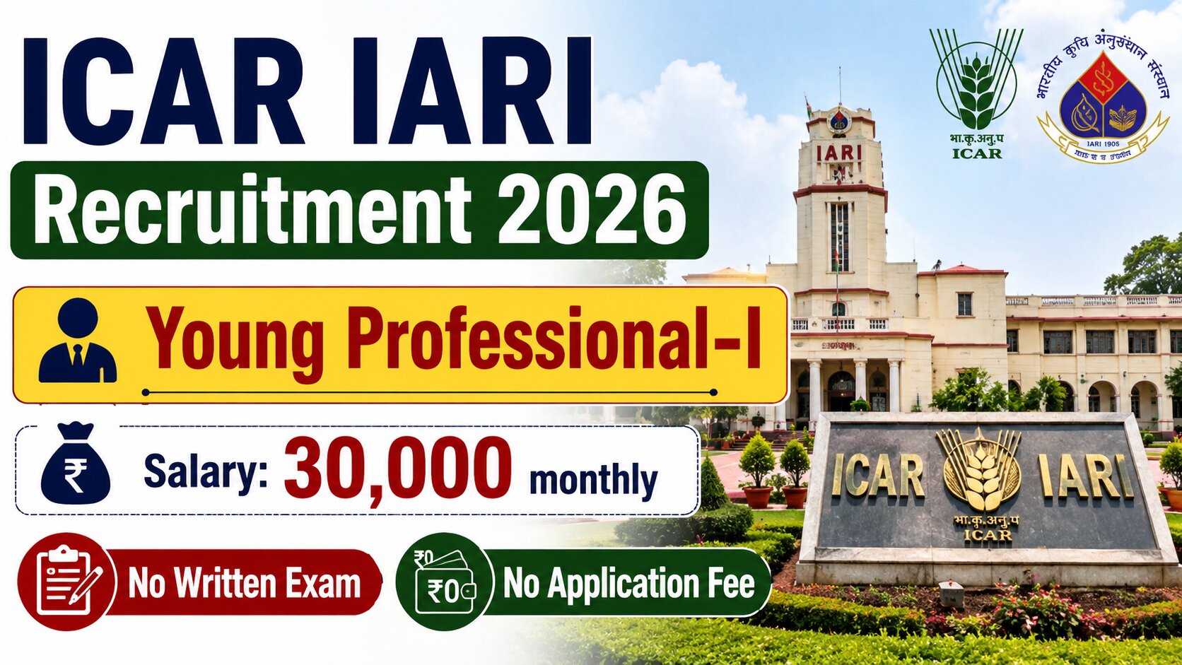 ICAR IARI Young Professional Recruitment 2026